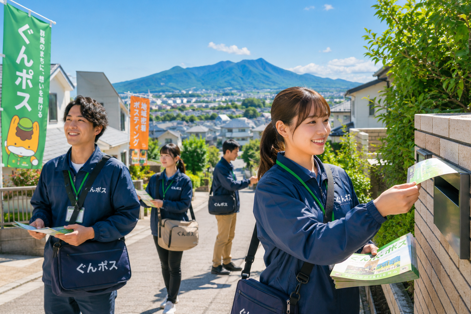 ぐんポス スタッフがチラシを投函している風景